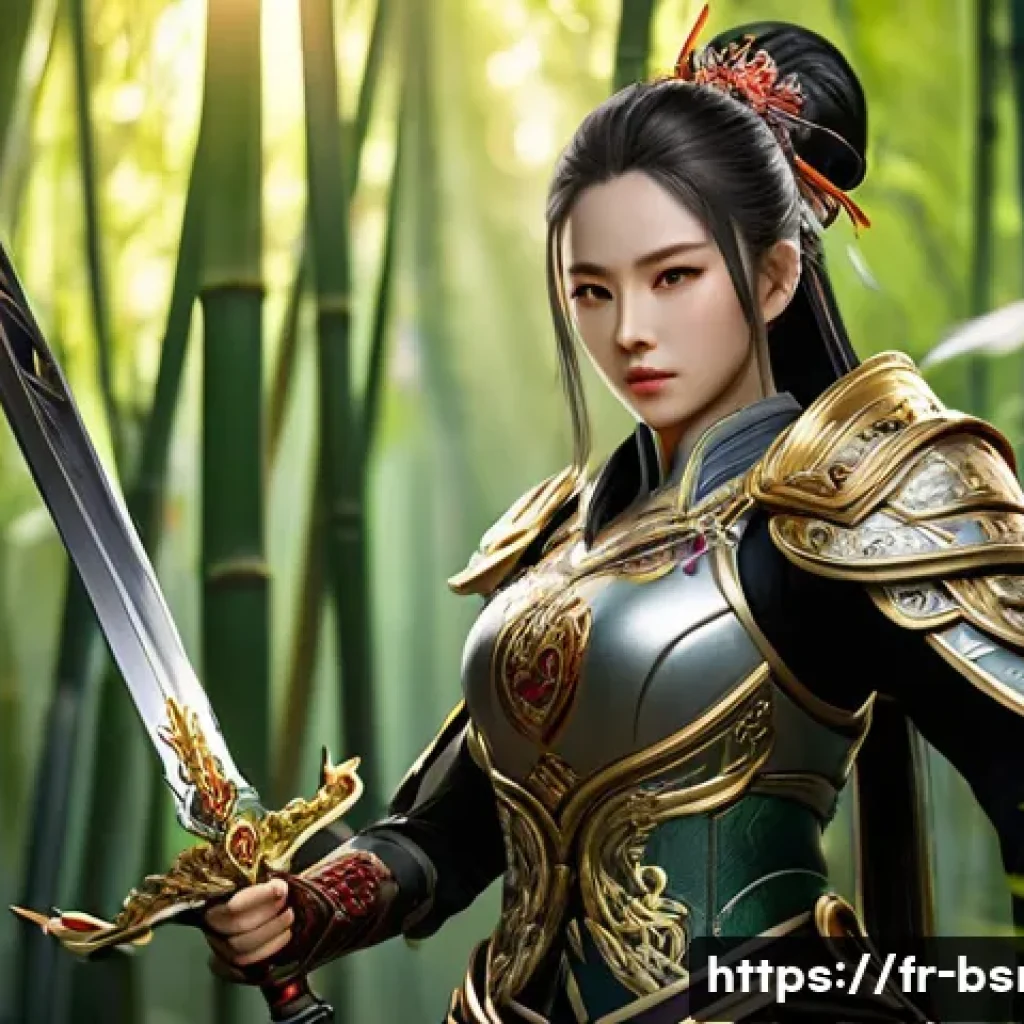 블레이드소울 레볼루션 초보자 추천 던전 - A powerful female Jin Blade Master from Blade & Soul Revolution, depicted in a dynamic, heroic pose....