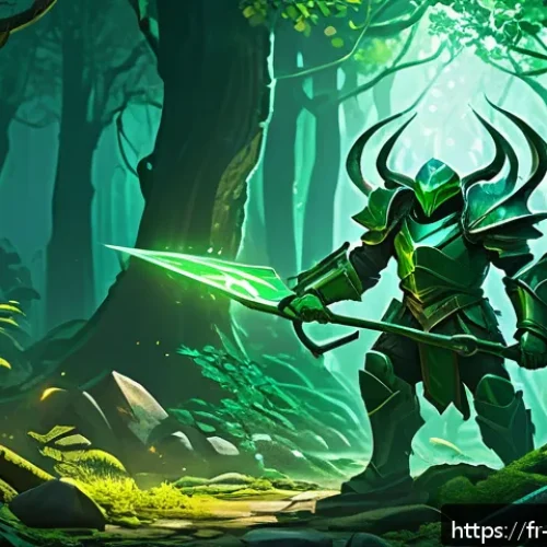 블레이드소울 레볼루션 강화석 파밍 위치 - A vibrant fantasy forest scene depicting the Emerald Forest dungeon filled with dense clusters of mi...